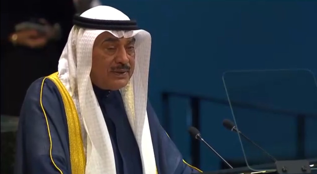 الشيخ صباح الخالد الصباح ولي عهد دولة الكويت يدلي بكلمته أمام المناقشة العامة للجمعية العامة للأمم المتحدة.